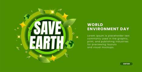 Website banner Save Earth world environment day vector with green background