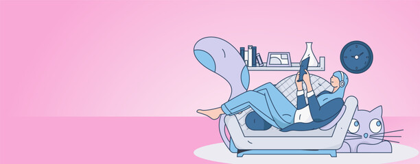 Home indoor character scene flat vector concept operation hand drawn illustration
