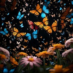 stained glass window with flowers and butterflies