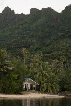 Small house church on the hillside in green tropical island