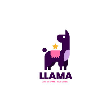 Vector Logo Illustration Llama Flat Modern Style.