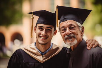 Happy young man with her father on graduation day