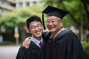 Happy young man with her father on graduation day
