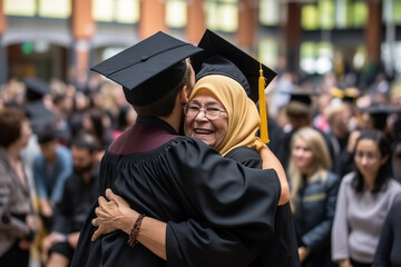 Happy young man with his mother on graduation day