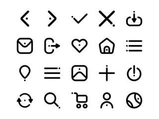 User Interface Icon Pack Outline Style. Material Icon Set, Perfect for Websites, Landing Pages, Mobile Apps, and Presentations. Suitable for UI UX.