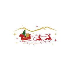 Vector Christmas illustration with Santa Claus riding his sleigh pulled by reindeers.