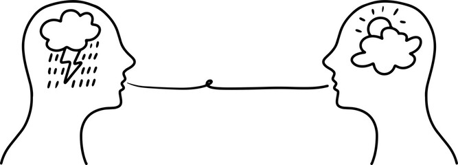 Doodle sketch style of humans head silhouette psycho therapy concept hand drawn illustration.