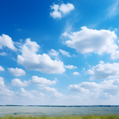 Naklejka na ściany i meble Background with clouds on blue sky.