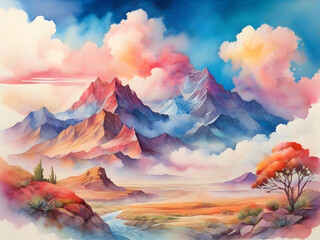 Obraz na płótnie Canvas watercolor painting landscape