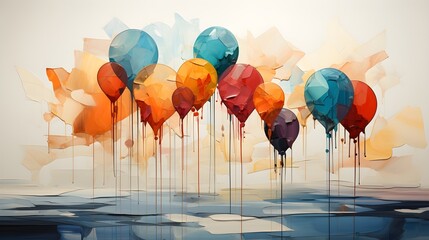 Whimsical Flight: Watercolor Painting of Colorful Balloons
