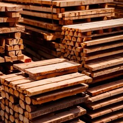 cut lumber and wood for building materials, stacked in lumberyard