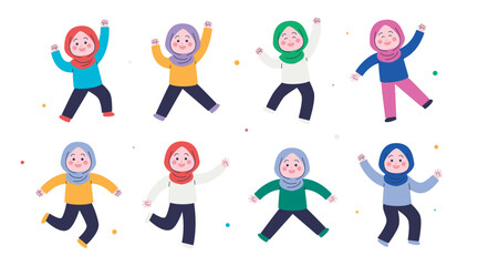 Cute Muslim Girl Jumping Illustration