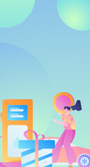 Vector internet operation hand-drawn illustration of people getting discounts for refueling the car
