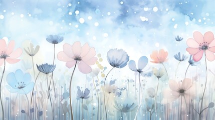 watercolor illustration of spring blooming flowers background