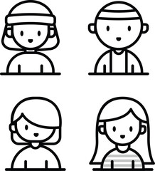A Collection of Line Art Cute Character Icons