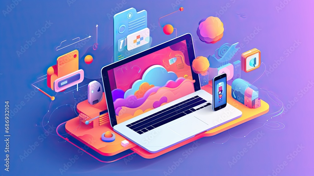 Wall mural creative visual of software and app for gadget applications. user experience design concept.