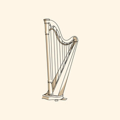 Obraz premium An Exploration of an Elegant Harp Portrait in Line Art