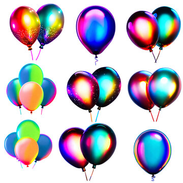 set of 9 neon clipart ballon birthday PNG file hight resolusi 300 DPI 3000x3000 pixels