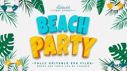 editable cartoon beach party text effect.typhography logo