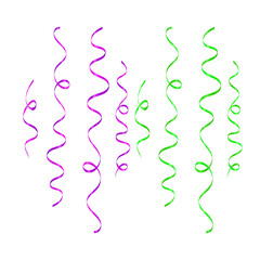Vector 3d purple and green ribbon confetti set on white