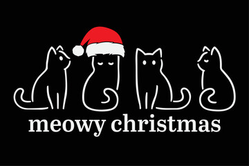 Meowy Catmas Cat Christmas Cute Kitten Cats Santa Hat Xmas T-Shirt