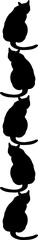 Five black cats in line illustrations - silhouettes of the 5cats isolated on white background-5匹の縦に並んだ黒猫のイラスト	