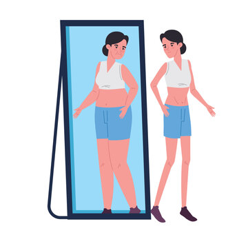 anorexia girl in front of the mirror
