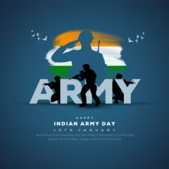 Fotobehang Vector illustration of Indian army day. Soldiers on fighter tank with tricolor flag and saluting celebrating victory. © rahul