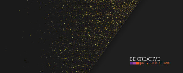 Black banner with glittering golden texture Shimmering golden dust on black background