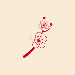 Obraz premium Red Chinese Style Plum Blossom on Vintage White Background.