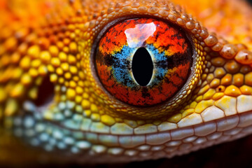 Close-up of colorful gecko eyes - obrazy, fototapety, plakaty
