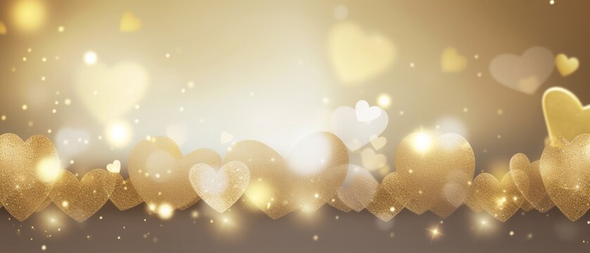 romantic gold banner template, abstract 
background, bokeh, elegant, glitter , 
heart, space for text , AIGENERATED