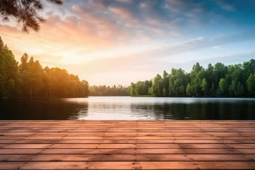 Foto op Canvas Landscape wood pier nature lake summer sky sunrise forest sunset wooden water © SHOTPRIME STUDIO