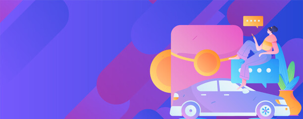 Vector internet operation hand-drawn illustration of people getting discounts for refueling the car
