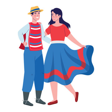 chile cueca dancers illustration