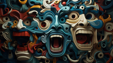 Abstract shapes represent fear, 3d cube of screaming human face - obrazy, fototapety, plakaty