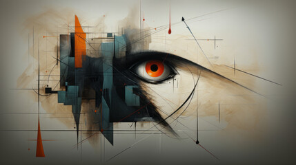Abstract shapes represent fear, Worried and fearful eyes show an unstable atmosphere - obrazy, fototapety, plakaty