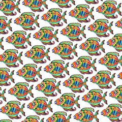 Hand Drawn Bright Colorful Fish Background