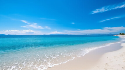 Fototapeta na wymiar Beautiful sandy beach with calm ocean waves on a sunny day
