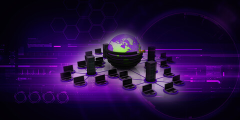 3d illustration Data center server connected computer network