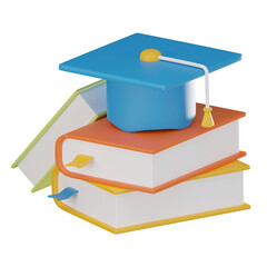 Graduation Success Book with Cap, Academic Achievement. 3D render