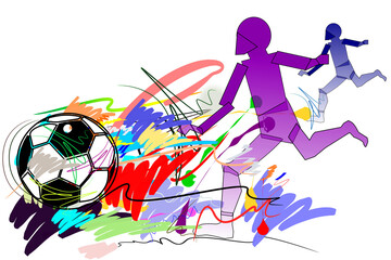 Man action football sport art and brush strokes 