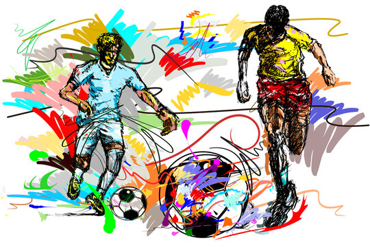 Man action football sport art and brush strokes 