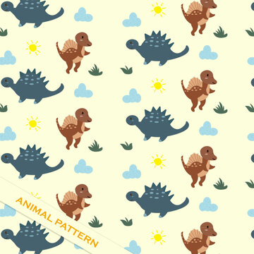 hand drawing cute dinosaur animal abstract pattern cartoon vector background