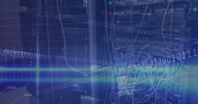 Animation of light spots and data processing over server room - Powered by Adobe