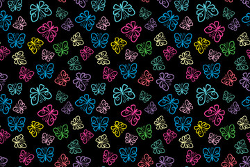 Neon Butterflies on Black Seamless Tile