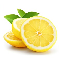 Lemon slices with leaf isolated on white background