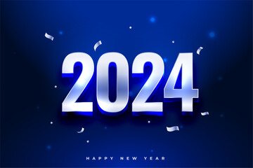 3d style 2024 new year festival background with confetti decoration