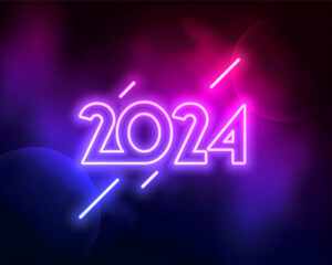 neon style glowing 2024 lettering background with smoky effect