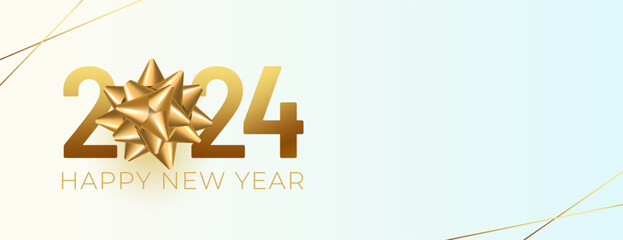 Fototapeta na wymiar happy new year 2024 party banner with golden snowflake design